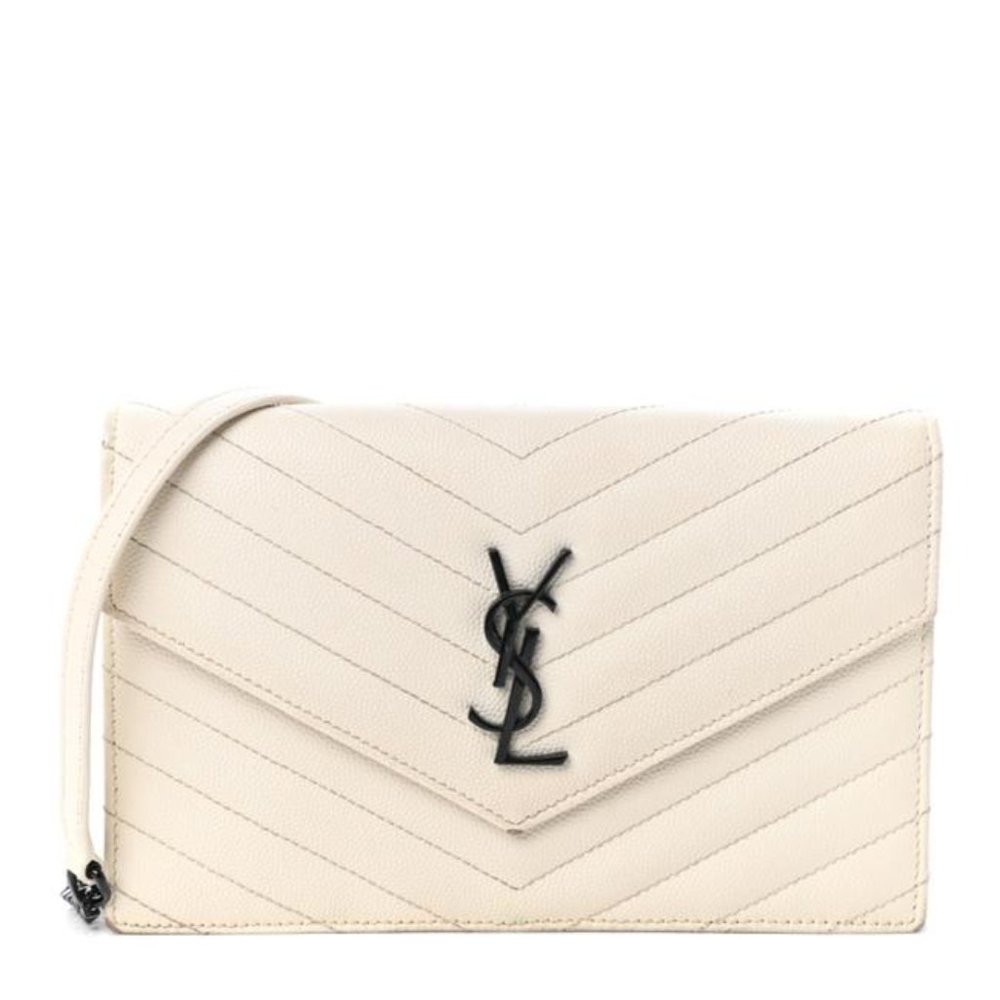 Saint Laurent Chain Wallet Monogram Envelope Grain De Poudre Matelasse Chevron